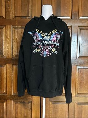 Vintage Y2K Diplomats Dipset Hoodie XL Black Neon Eagle Logo Hip Hop Reason Rap